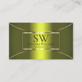 黄色のきらめくオリーブグリーンとモノグラムと写真 名刺 (正面)