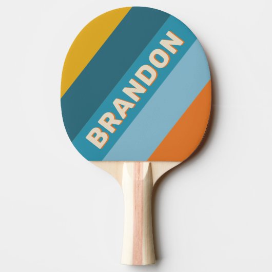 黄色のはっきりしたレトロストライプの（名前） 卓球ラケット (裏面)