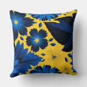 黄色のはっきりした背景に青鮮やか色のフローラ クッション (裏面)