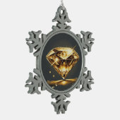 黄色のひし形と黒の背景 スノーフレークピューターオーナメント (左)