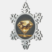 黄色のひし形と黒の背景 スノーフレークピューターオーナメント (右)