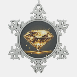 黄色のひし形と黒の背景 スノーフレークピューターオーナメント