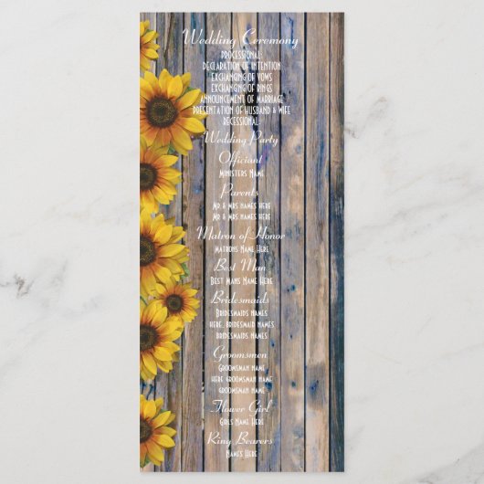 黄色のひな素朴ま花教会の結婚式 プログラム (裏面)