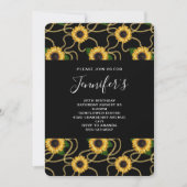 黄色のひまかわいらしばら模様オンブラック誕生日 招待状 (正面)
