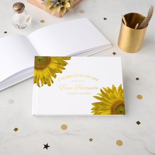 黄色のひまわりお祝いの生活 ゲストブック (正面見開き)