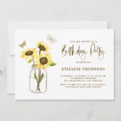 黄色のひまわりが入ったメイソンジャー 誕生日パーティー 招待状 (正面)