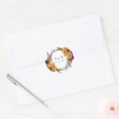 黄色のひまわりとピンク、紫の花の花輪 ラウンドシール (封筒)