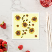 黄色のひまわりとミツバチ夏のパターン スタンダードカクテルナプキン (インサイチュ)