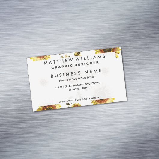 黄色のひまわりとミツバチ夏のパターン マグネット名刺 (インサイチュ)