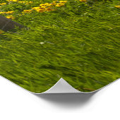 黄色のひまわりと山 ポスター (角)