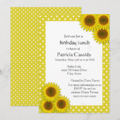 黄色のひまわりと水玉の誕生日ランチ 招待状 (正面/裏面)