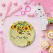 黄色のひまわりと水玉模様の紙皿 ペーパープレート (パーティー)