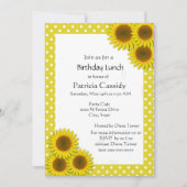 黄色のひまわりと水玉模様の誕生日ランチ 招待状 (正面)