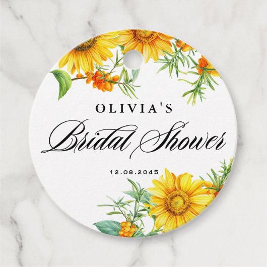 黄色のひまわりと海ブドウのブライダルシャワータグ フェイバータグ (正面)