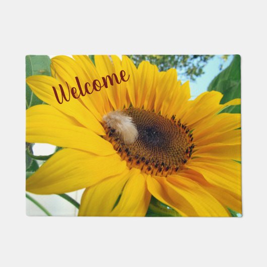 黄色のひまわりと羽 – ドormat ドアマット (正面)