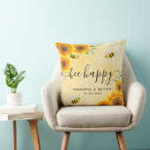 黄色のひまわりと蜂のラスティックな結婚式のカップル クッション (椅子)