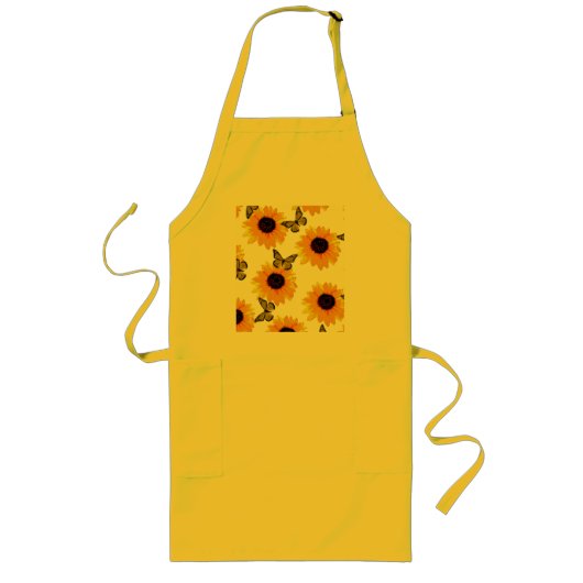 黄色のひまわりと蝶、長いエプロン ロングエプロン (正面)