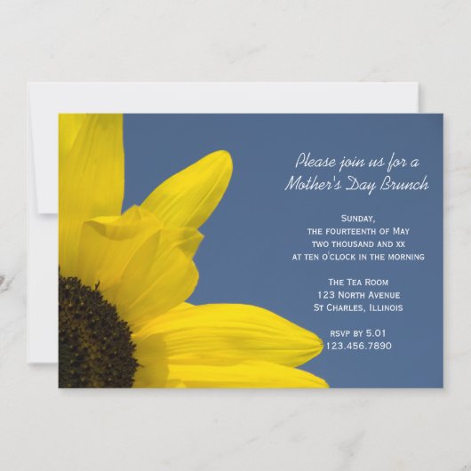黄色のひまわりと青い空の母の日ブランチ 招待状 (正面)