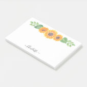 黄色のひまわりの水色の葉パーソナライズされた ポストイット (アングル)