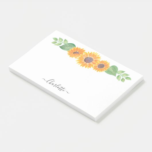 黄色のひまわりの水色の葉パーソナライズされた ポストイット (アングル)