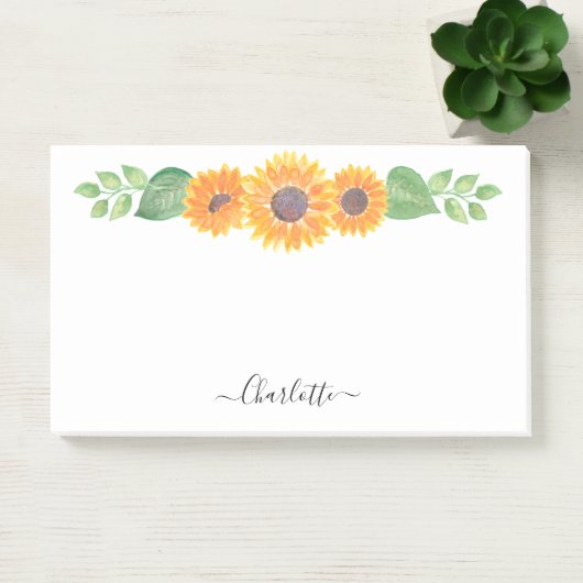 黄色のひまわりの水色の葉パーソナライズされた ポストイット (オフィス)
