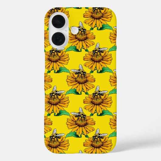 黄色のひまわりの花のデザインのミツバチ Case-Mate iPhoneケース (裏面)