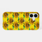 黄色のひまわりの花のデザインのミツバチ  iPhone 16ケース (裏面横)