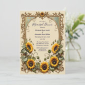 黄色のひまわりを使ったアートフレームのリハーサルディナー 招待状 (スタンド正面)