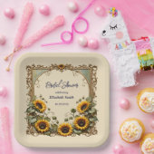 黄色のひまわりアート枠ブライダルシャワー ペーパープレート (パーティー)