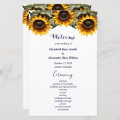 黄色のひまわりエレガントな結婚式プログラム (正面/裏面)