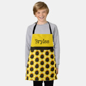 黄色のひまわりクラフトまたは料理の子供をパーソナライズ エプロン (着用した状態)