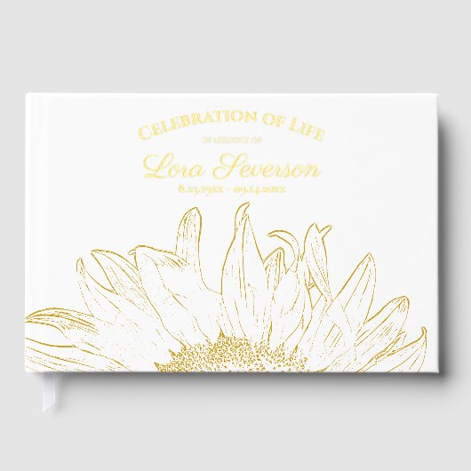 黄色のひまわりグラフィックお祝い・オブ・ライフ ゲストブック (正面)