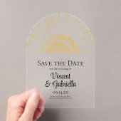 黄色のひまわりグラフィック結婚式の日付を保存 アクリル招待状 (インサイチュ (ポータブル))