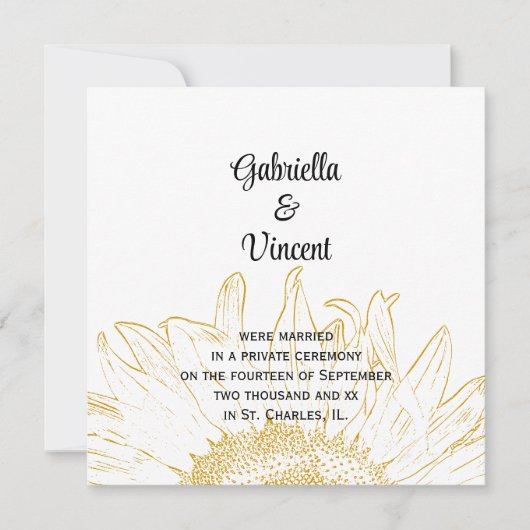 黄色のひまわりグラフィック結婚発表 案内状 (正面)