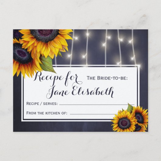 黄色のひまわりシックな海軍の花嫁になるレシピ ポストカード (正面)