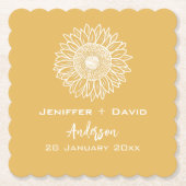 黄色のひまわりパーソナライズされたのスケ結婚ッチ ペーパーコースター (正面)