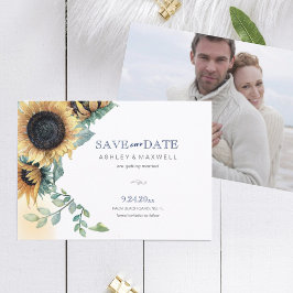 黄色のひまわりフラット日付カードを保存 セーブザデート