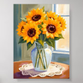 黄色のひまわりブーケ 水彩花芸術 ポスター (正面)
