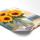 黄色のひまわりブーケ 水彩花芸術 ポスター (角)