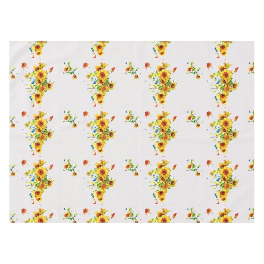 黄色のひまわり付き白いテーブルクロス – フローラ テーブルクロス (正面(横))