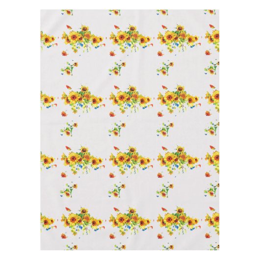 黄色のひまわり付き白いテーブルクロス – フローラ テーブルクロス (正面)