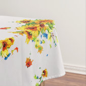 黄色のひまわり付き白いテーブルクロス – フローラ テーブルクロス (インサイチュ)