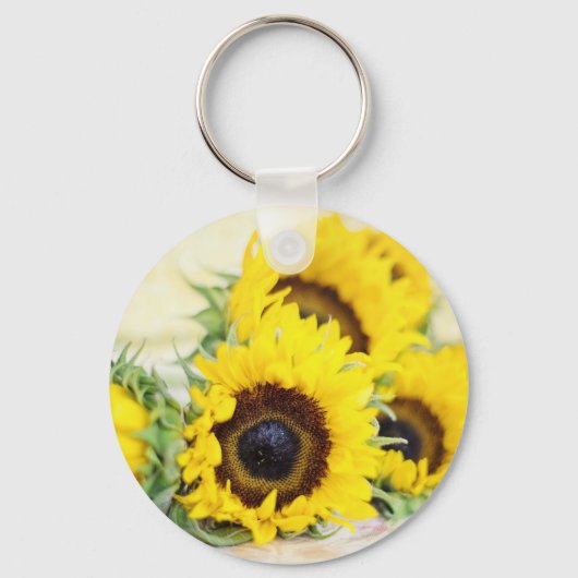 黄色のひまわり円キーチェーン キーホルダー (正面)