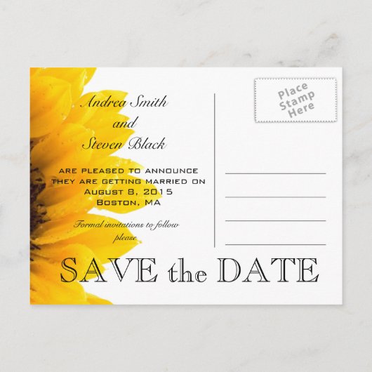 黄色のひまわり写真日付はがきを保存 案内ポストカード (裏面)