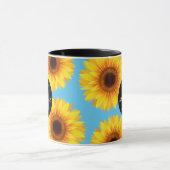黄色のひまわり名前とイニシャル青 マグカップ (中央)