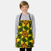 黄色のひまわり模様 エプロン (着用した状態)