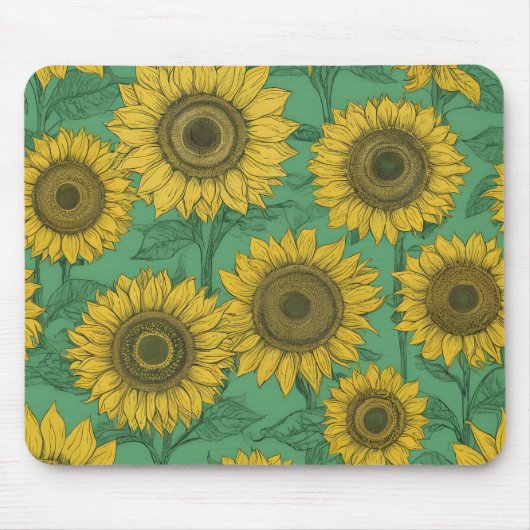 黄色のひまわり模様 マウスパッド (正面)