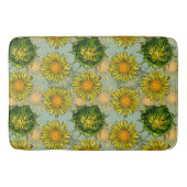 黄色のひまわり模様(背景ティール（緑がかった色）) バスマット (正面)