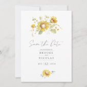 黄色のひまわり水彩画 ウェディング招待状 セーブザデート (正面)