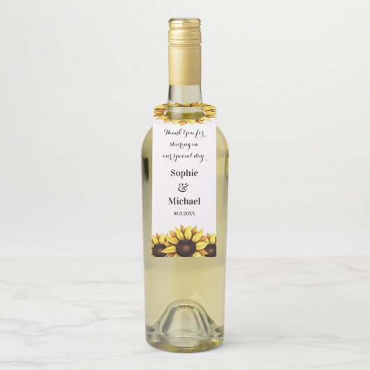 黄色のひまわり水彩花 ボトルネックタグ (ボトル)